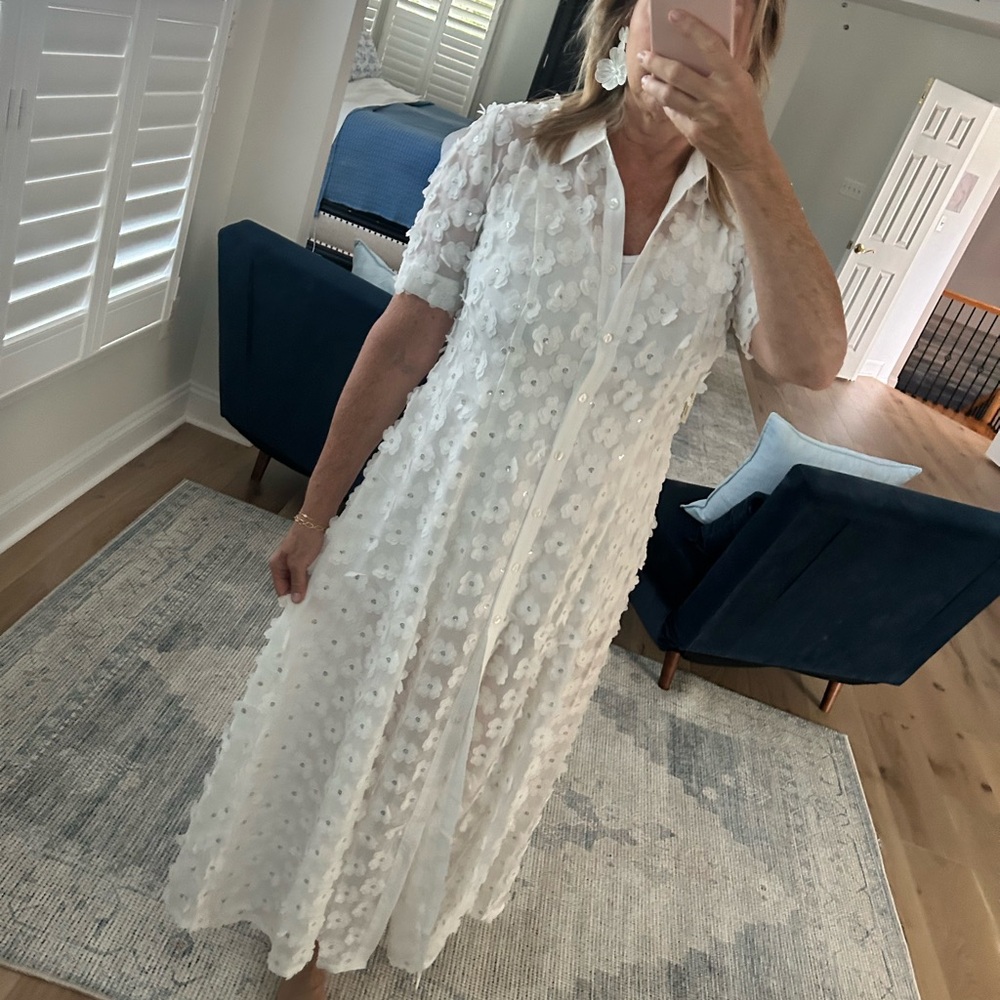 Anthropologie White Floral Maxi Dress